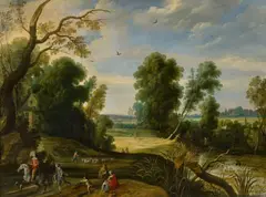 Jan Wildens, Panoramic Landscape with Shepherds and a Rider, Oil on canvas (relined)