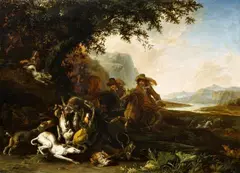 The Bear Hunt by Abraham Hondius, Oil on panel (parquetted), sold Nov 2017