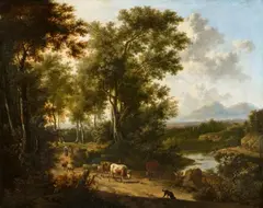 Frederik de Moucheron, Southern Landscape with Shepherds, Oil on canvas (relined)