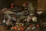 Jacob van der Kerckhoven, Still Life with Poultry, Mushrooms, and Vegetables, Oil on canvas (relined)