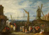 Joseph van Bredael, Harbour Scene with a Mill, Oil on panel