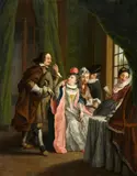 Jan Josef Horemans the Elder, Interior Scene with Elegant Company as Allegories of the Senses, Oil on canvas (relined)