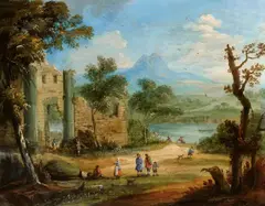 Landscape with Travellers and Ruins by Jan Frans van Bredael, Oil on copper, sold Nov 2017
