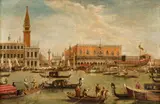 Italian School circa 1800, Venetian Veduta with the Bucintoro on Ascension Day, Oil on canvas (relined)