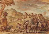 Southern Landscape with Shepherds and Animals by called Grechetto Giovanni Benedetto Castiglione, Brown wash and watercolours, offered Nov 2017