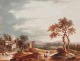 Wilhelm von Bemmel, Landscape with a Castle and Shepherd, Gouache on paper