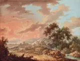 Morten Brasch, Wooded Landscape with a Couple out Walking, Gouache on parchment