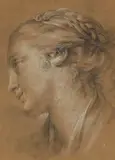 French School 18th century, A Girl in Profile, Black chalk, heightened with white