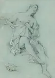 Charles-Joseph Natoire, Study for the Painting "Venus à la Fontaine", Black and white chalk on tinted paper