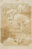 Venetian School 18th century, Design for a Ceiling Painting with Putti and Bacchus, Pen and wash on laid paper (watermark)