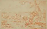 A Boar Hunt by Johann Elias Ridinger, Red chalk on paper, mounted on cardboard, offered Nov 2017
