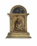 A late 15th century Italian pax panel by Italy Late 15th century, Cast bronze and brass, remains of older patina, enamel. Formed as a stylised Renaissance altarpiece from the centre of w, offered Nov 2017