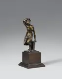 Pietro Tacca, A patinated bronze figure of a female satyr, A depiction of a nude satyr with vine leaves draped around her waist, seated on a moulded plinth. The bronze caster and sculptor Pietro Tacca arrived in Florence in 1592 where he first worked in the studio of Giovanni Bologna and later took over the running of his house and foundry following the master's death in 1608. Tacca was named court sculptor to the grand duke in 1609. Mounted on a wooden plinth