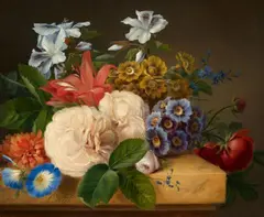 Anton Weiss, Flower Arrangement on a Stone Slab, Oil on panel