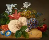 Anton Weiss, Flower Arrangement on a Stone Slab, Oil on panel