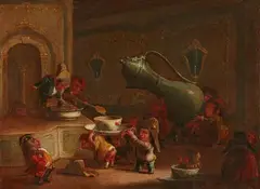 Faustino Bocchi, Dwarves Drinking Coffee, Oil on canvas (relined)
