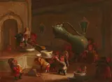 Faustino Bocchi, Dwarves Drinking Coffee, Oil on canvas (relined)