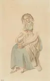 Franz Niklaus König, Woman with a Coffee Grinder, Watercolour and ink wash on wove paper watermarked J. WHATMAN