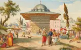 Johann Michael Wittmer, Street Scene with a Coffee House, Watercolour on wove paper Signed and dated lower centre: M. Wittmer