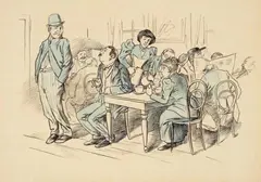 Josef Benedikt Engl, Dachauer Caféhausszene - Design Sketch for Simplicissimus, Ink with black chalk and watercolour on cream-coloured card