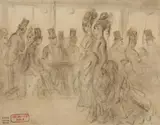 Constantin Guys, Devant la Terrasse du Café, Ink wash and pencil drawing on chamois coloured wove paper