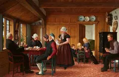 Carl Ludwig Jessen, A Frisian Family Drinking Coffee, Oil on canvas Signed and dated lower left: Carl Ludwig Jessen Deezbüll