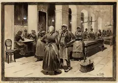 Moritz Ledeli, Coffee Houses of Vienna, Ink wash drawings with opaque white on sturdy beige card, mounted on passepartout Each signed lower right: M. Ledeli