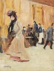Carlo Wostry, "Im Café", Oil on card Signed lower left: Wostry