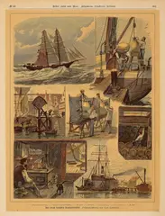 Carl Saltzmann, Auf einem deutschen Kauffahrteischiff (from: Über Land und Meer. Allgemeine illustrirte Zeitung), Colour lithograph on thin newspaper (with typed script to the reverse) Evenly yellowed throughout and minor light edge. The left edge irregularly trimmed