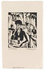 Edmund Kesting, "Kaffeeleben", Original woodcut on chamois coloured laid paper Signed, dated, titled, and inscribed `21. Handdruck'