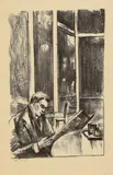 Lesser Ury, Zeitungsleser im Kaffee, Original lithograph on simple brownish paper Signed. Minor creases to the upper corners. The paper slightly trimmed