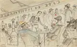 Umberto Lino Salini, Café du Montmartre, Pencil and coloured pen drawing on card Signed, dated, and inscribed