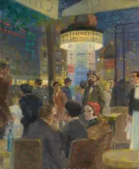 Max Schlichting, Boulevardcafé in Paris, Oil on canvas Signed lower centre in black `Max Schlichting Paris. 27´ and additionally in black to the reverse of the stretcher with title "Prof Max Schlichting."Boulevardcafé in Paris."' The upper corners slightly worn due to the frame