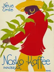 Herbert Rendl, Neue Ernte Nosko-Kaffee, Innsbruck, Poster design: Gouache on sturdy card Signed. The corners securely mounted to the mat. Card slightly soiled