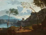 Southern River Landscape with a Castle and Shepherds by follower of Karel Dujardin, Oil on canvas (relined), sold Sep 2017