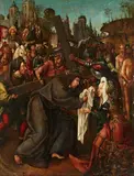 Flemish School circa 1520, Passion Scene with Saint Veronica, Oil on panel (parquetted)