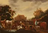 Landscape with Animals and Noah's Ark by follower of Gillis Clasz. de Hondecoeter, Oil on panel (parquetted), sold Sep 2017
