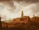 attributed to Frans de Momper, View of Antwerp, Oil on panel (parquetted)