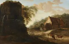 Gillis Neyts, Landscape with a Water Mill and Tower, Oil on panel