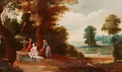 Susanna and the Elders Abraham and the Angels by attributed to Andries Snellinck, Oil on panel and oil on parquetted panel. 41.5 and, sold Sep 2017