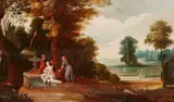 attributed to Andries Snellinck, Susanna and the Elders Abraham and the Angels, Oil on panel and oil on parquetted panel. 41.5 and