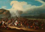 Cavalry Battle by circle of Georg Philipp Rugendas the Elder, Oil on panel, offered Sep 2017