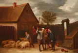 At the Swine Merchant by in the manner of David Teniers the Younger, Oil on panel, offered Sep 2017