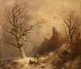 attributed to Johann Jacob Tischbein, Peasants in a Winter Landscape, Oil on canvas, mounted on panel