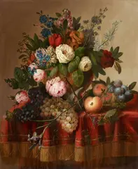 Louis Vidal, Still Life with Flowers and Fruit, Oil on canvas (relined)
