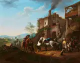 copy after Philips Wouwerman, At the Farriers, Oil on copper