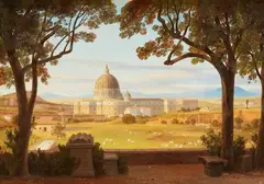 August Ahlborn, View of Saint Peter's from the Villa Pamphili, Oil on canvas (relined)