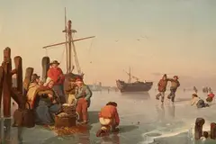 Carl Adloff, Skaters on a Frozen Canal, Oil on canvas