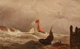 Andreas Achenbach, Oil Study - Stormy Seas, Oil on paper, mounted on canvas