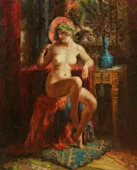 Emile Baes, Seated Female Nude, Oil on canvas